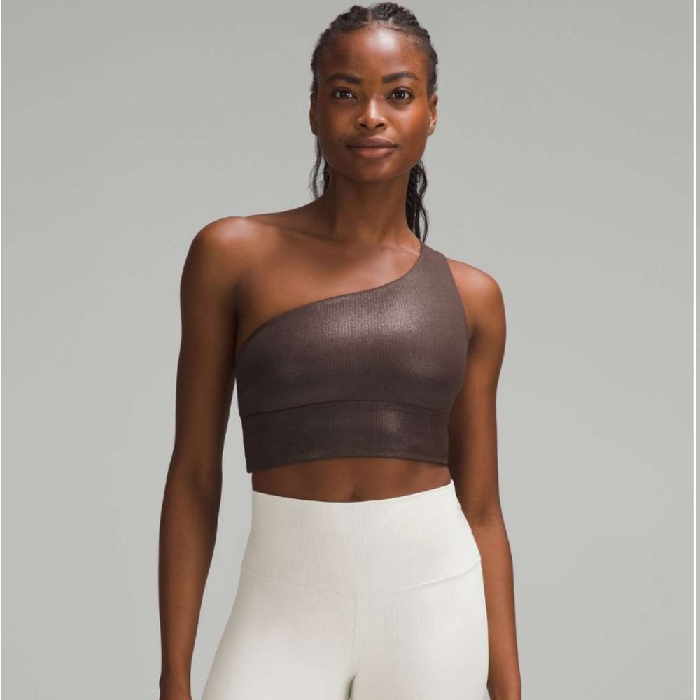 CHOCOLATE BROWN one shoulder sports bra - sz 14